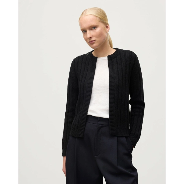 Johnstons of Elgin Lecht Black Cashmere Crew Cardigan