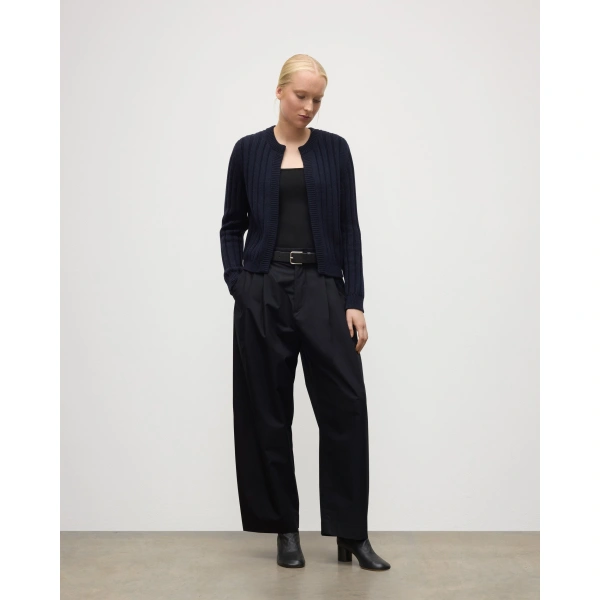 Johnstons of Elgin Lecht Dark Navy Cashmere Crew Cardigan