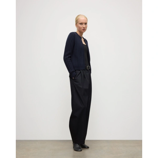 Johnstons of Elgin Lecht Dark Navy Cashmere Crew Cardigan