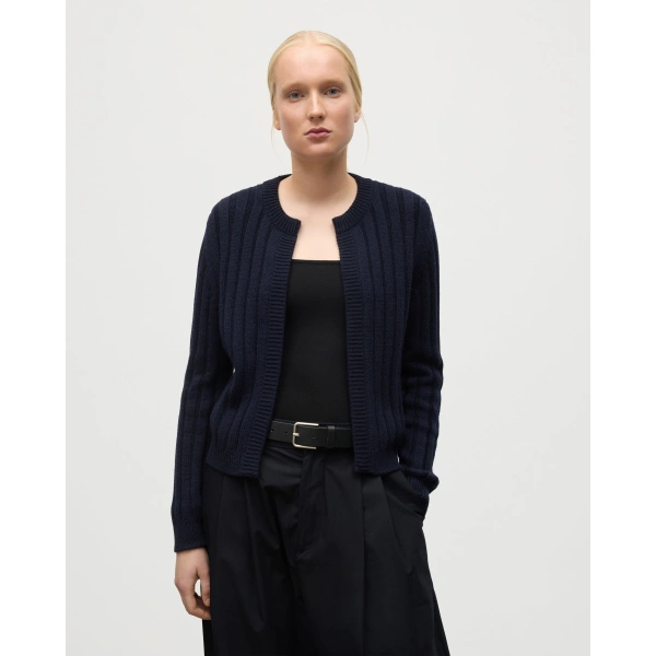 Johnstons of Elgin Lecht Dark Navy Cashmere Crew Cardigan