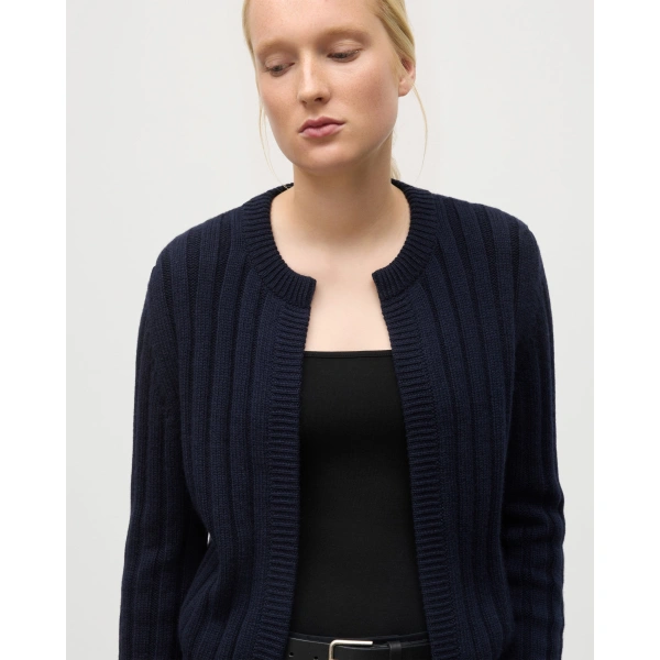 Johnstons of Elgin Lecht Dark Navy Cashmere Crew Cardigan