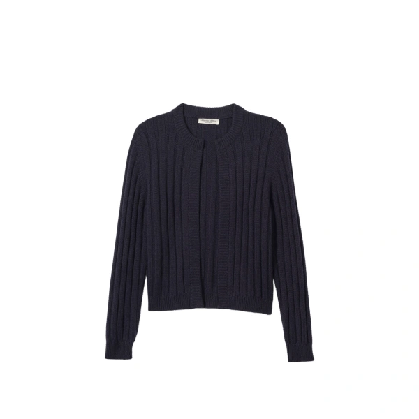 Johnstons of Elgin Lecht Dark Navy Cashmere Crew Cardigan | Cardigan | Coveti
