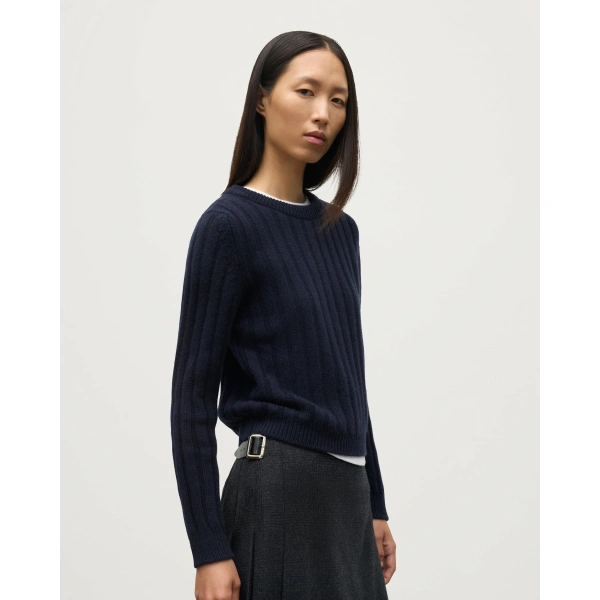 Johnstons of Elgin Lecht Dark Navy Cashmere Crew Jumper