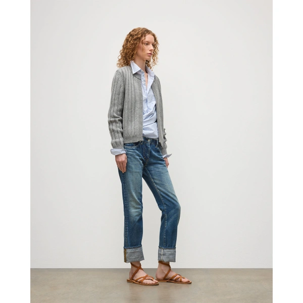 Johnstons of Elgin Lecht Grey Cashmere Crew Cardigan