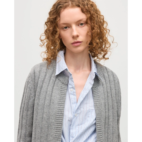 Johnstons of Elgin Lecht Grey Cashmere Crew Cardigan