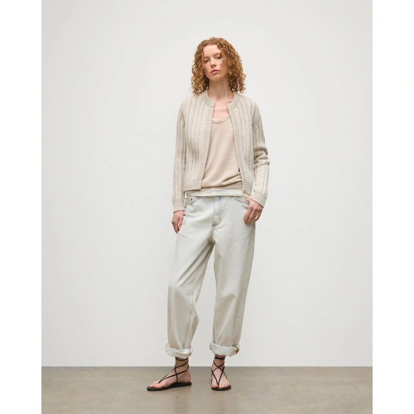 Johnstons of Elgin Lecht Natural Cashmere Crew Cardigan