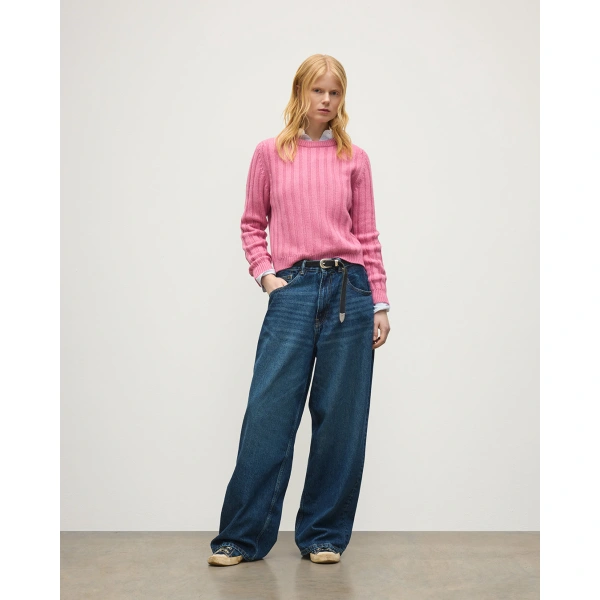 Johnstons of Elgin Lecht Pink Cashmere Crew Jumper