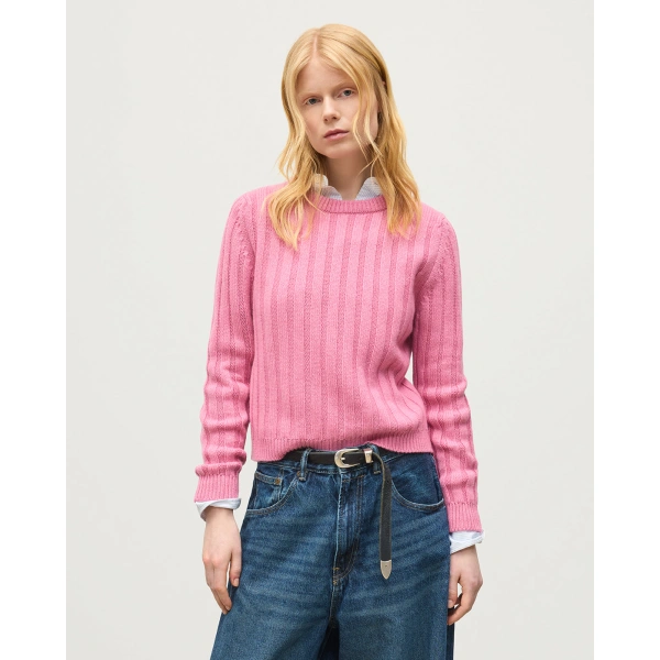 Johnstons of Elgin Lecht Pink Cashmere Crew Jumper
