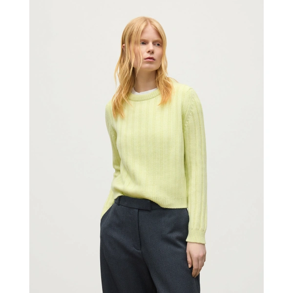 Johnstons of Elgin Lecht Yellow Cashmere Crew Jumper