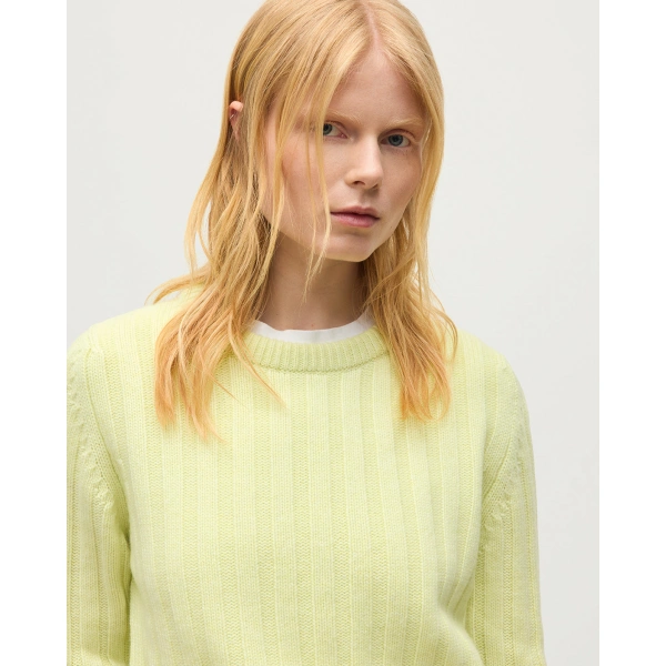 Johnstons of Elgin Lecht Yellow Cashmere Crew Jumper