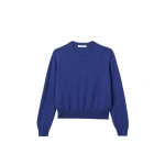 Johnstons of Elgin Lunan Blue Classic Cashmere Crew Jumper | Sweaters | Coveti