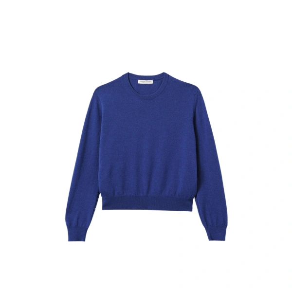 Johnstons of Elgin Lunan Blue Classic Cashmere Crew Jumper | Sweaters | Coveti