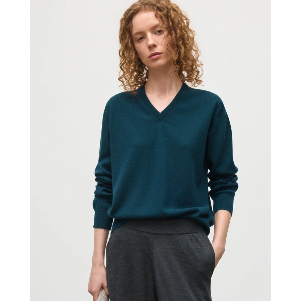 Johnstons of Elgin Lunan Bottle Green Classic V Neck Jumper