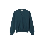 Johnstons of Elgin Lunan Bottle Green Classic V Neck Jumper | Sweaters | Coveti