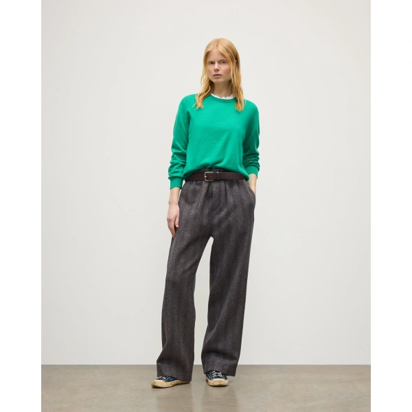 Johnstons of Elgin Lunan Classic Bright Green Cashmere Crew Jumper