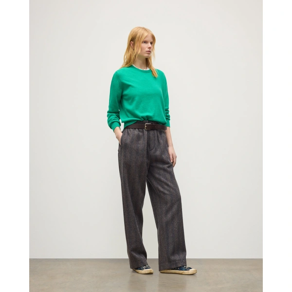 Johnstons of Elgin Lunan Classic Bright Green Cashmere Crew Jumper