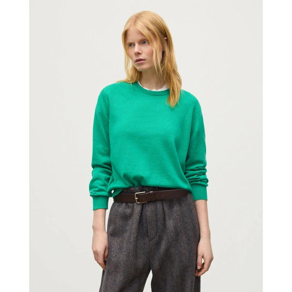 Johnstons of Elgin Lunan Classic Bright Green Cashmere Crew Jumper
