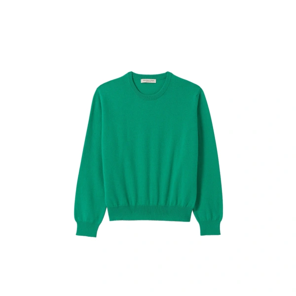 Johnstons of Elgin Lunan Classic Bright Green Cashmere Crew Jumper | Sweaters | Coveti