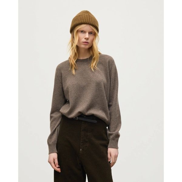 Johnstons of Elgin Lunan Classic Brown Cashmere Crew Jumper