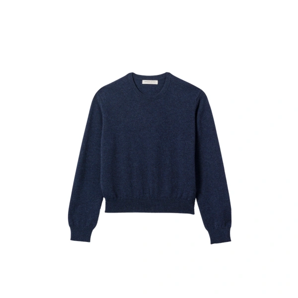 Johnstons of Elgin Lunan Classic Crew Neck Navy Cashmere Jumper | Sweaters | Coveti