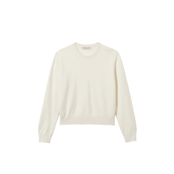 Johnstons of Elgin Lunan Classic Crew Neck White Cashmere Jumper | Sweaters | Coveti