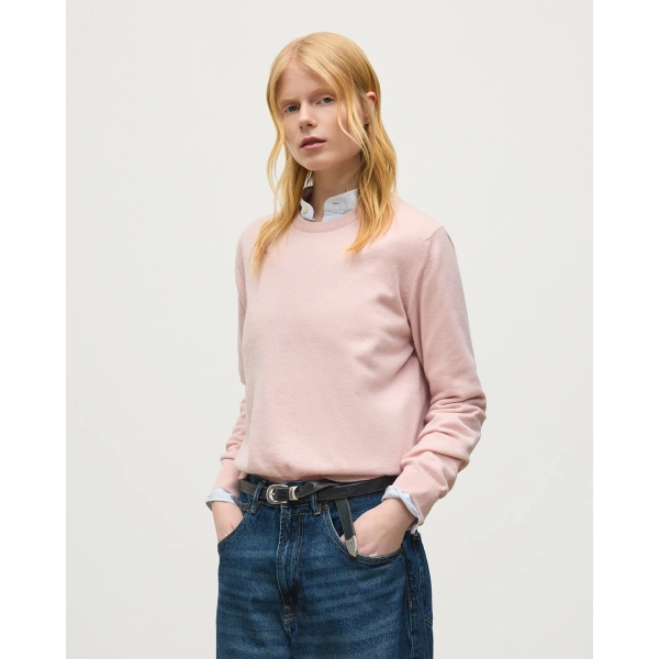 Johnstons of Elgin Lunan Classic Light Pink Cashmere Crew Jumper
