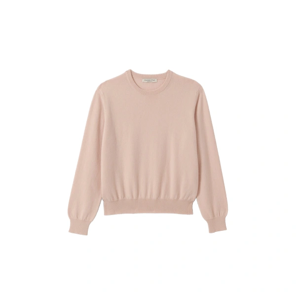 Johnstons of Elgin Lunan Classic Light Pink Cashmere Crew Jumper | Sweaters | Coveti