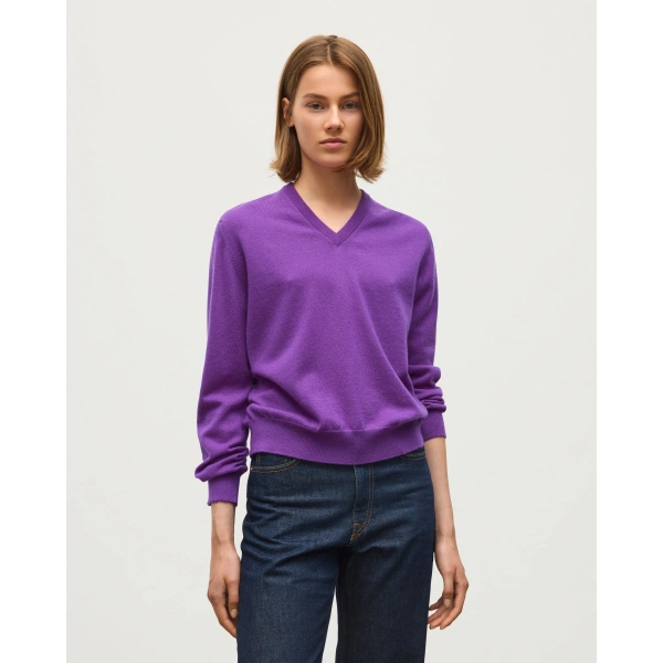 Johnstons of Elgin Lunan Classic Purple Cashmere V Neck Jumper