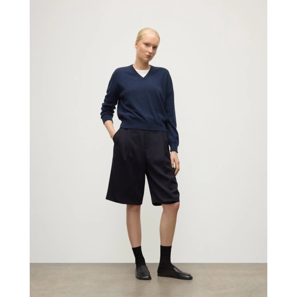 Johnstons of Elgin Lunan Classic V Neck Navy Cashmere Jumper