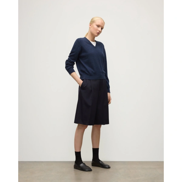 Johnstons of Elgin Lunan Classic V Neck Navy Cashmere Jumper