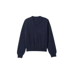Johnstons of Elgin Lunan Classic V Neck Navy Cashmere Jumper | Sweaters | Coveti