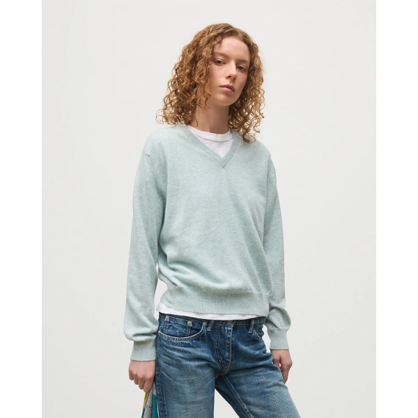 Johnstons of Elgin Lunan Light Green Classic V Neck Jumper