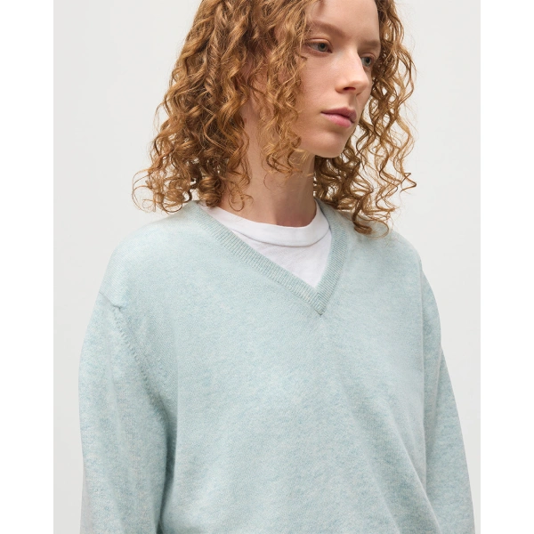 Johnstons of Elgin Lunan Light Green Classic V Neck Jumper