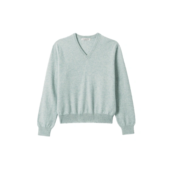 Johnstons of Elgin Lunan Light Green Classic V Neck Jumper | Sweaters | Coveti