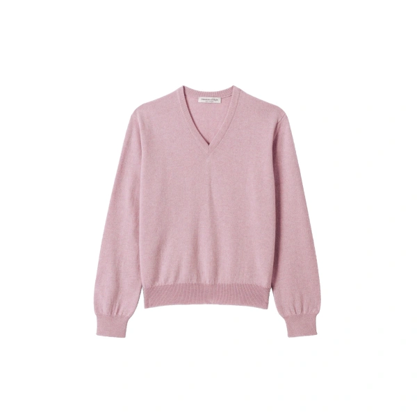 Johnstons of Elgin Lunan Light Pink Classic V Neck Jumper | Sweaters | Coveti