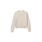 Johnstons of Elgin Lunan Natural Classic Cashmere V Neck Jumper | Sweaters | Coveti