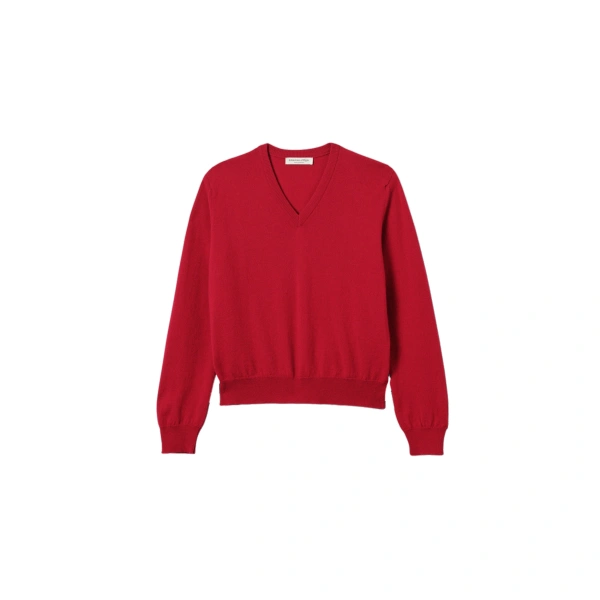 Johnstons of Elgin Lunan Red Classic Cashmere V Neck Jumper | Sweaters | Coveti