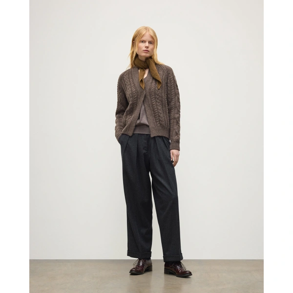 Johnstons of Elgin Mabel Brown Aran Cable Cashmere Cardigan