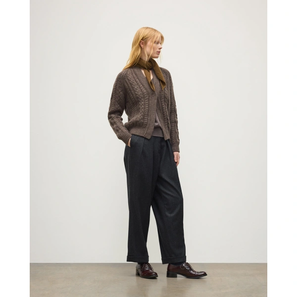 Johnstons of Elgin Mabel Brown Aran Cable Cashmere Cardigan