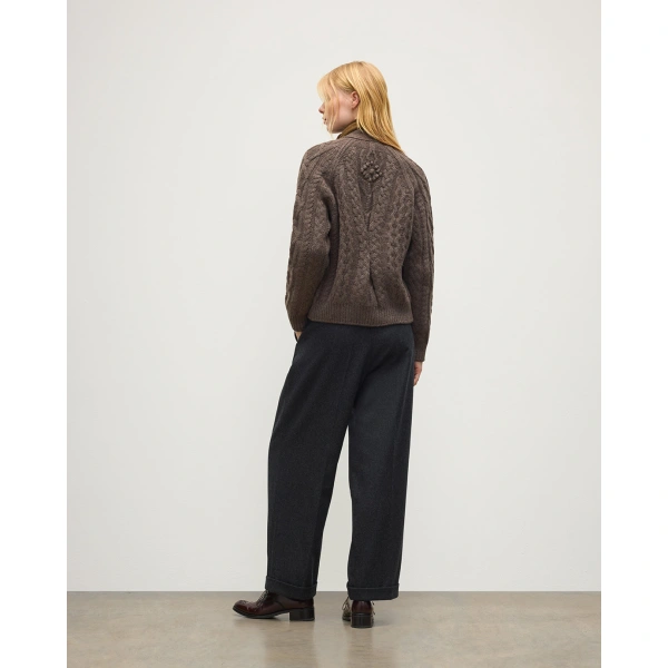 Johnstons of Elgin Mabel Brown Aran Cable Cashmere Cardigan