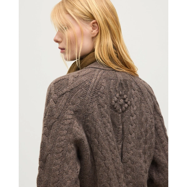 Johnstons of Elgin Mabel Brown Aran Cable Cashmere Cardigan