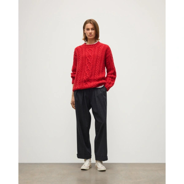 Johnstons of Elgin Mabel Red Aran Cable Cashmere Jumper