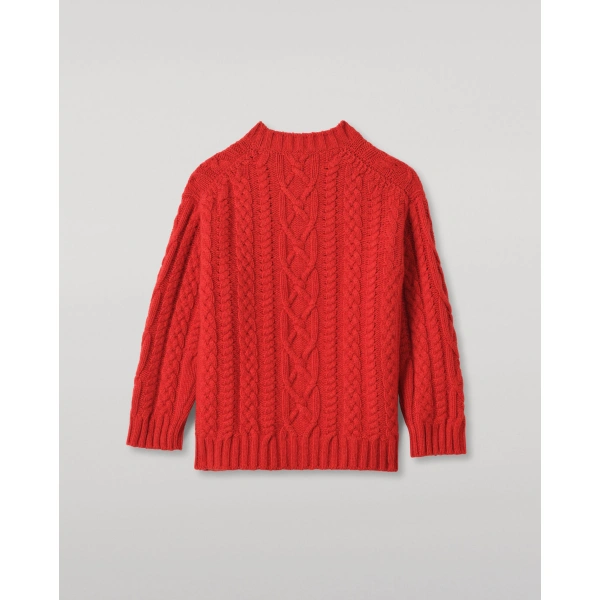 Johnstons of Elgin Mabel Red Aran Cable Cashmere Jumper