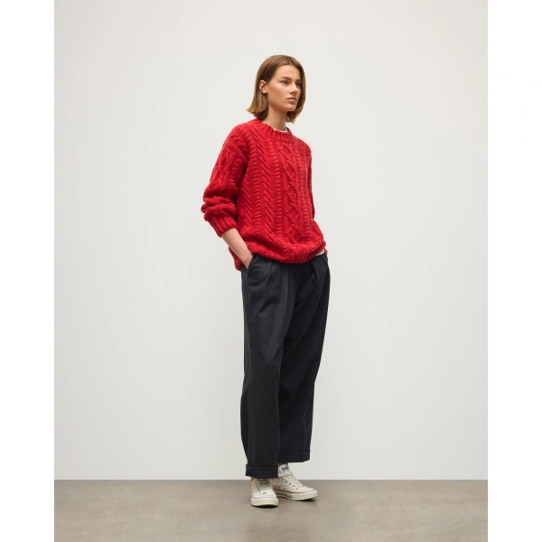 Johnstons of Elgin Mabel Red Aran Cable Cashmere Jumper
