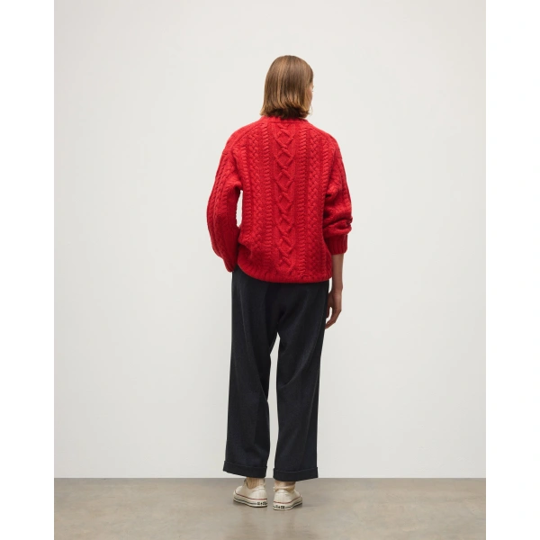 Johnstons of Elgin Mabel Red Aran Cable Cashmere Jumper