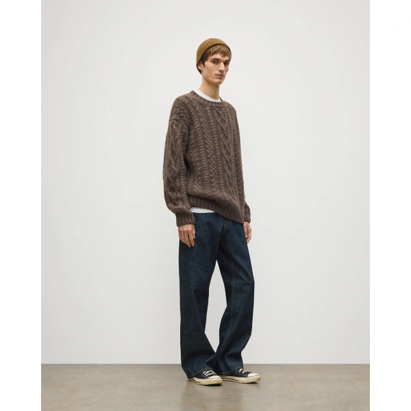 Johnstons of Elgin MacDonald Brown Aran Cable Cashmere Jumper