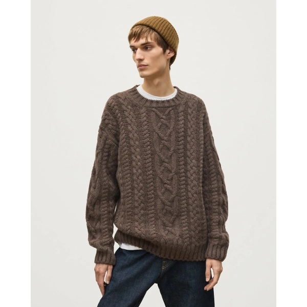 Johnstons of Elgin MacDonald Brown Aran Cable Cashmere Jumper