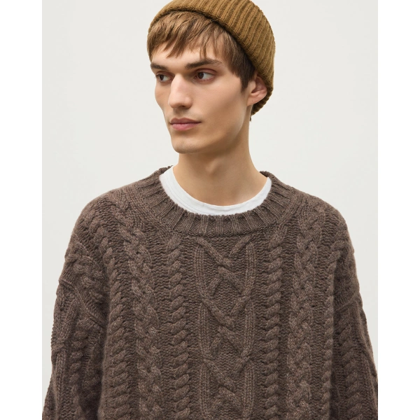 Johnstons of Elgin MacDonald Brown Aran Cable Cashmere Jumper