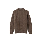 Johnstons of Elgin MacDonald Brown Aran Cable Cashmere Jumper | Men Knitwear | Coveti