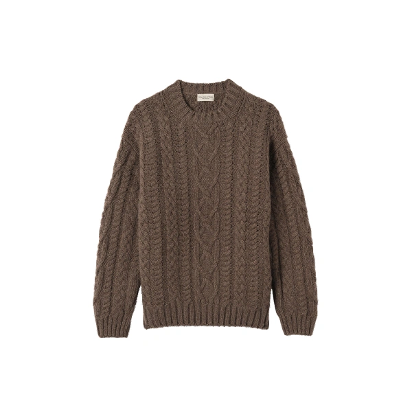 Johnstons of Elgin MacDonald Brown Aran Cable Cashmere Jumper | Men Knitwear | Coveti